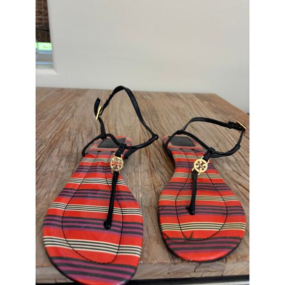 Tory Burch Emmy Thong Slingback Sandal Womens 8 Multicolor Patent Leather Buckle - Picture 1 of 6